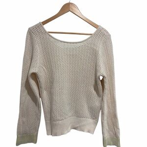 2/$25 Cream 100% Cotton Knit Women's Long Sleeve Scoop Neck Sweater